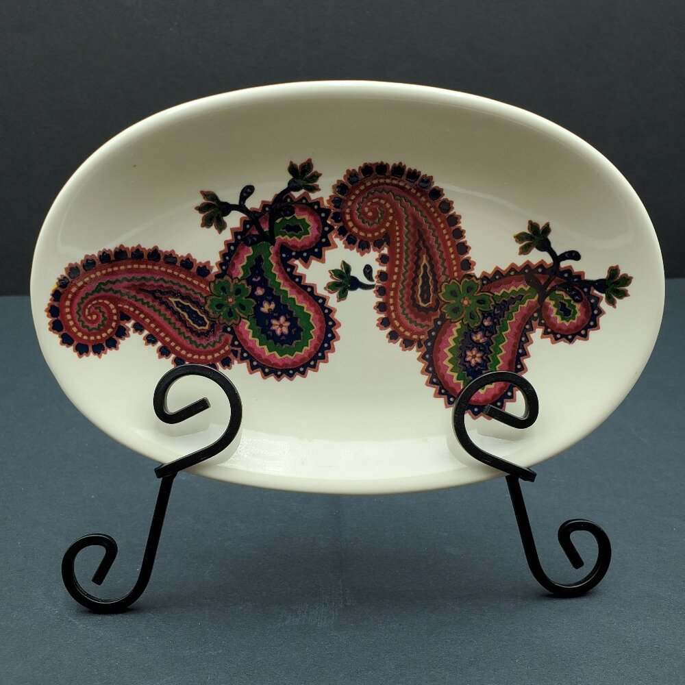 2 Pfaltzgraff Essex Paisley Soap Dishes Trinket Dishes Side Plates Maroon Green